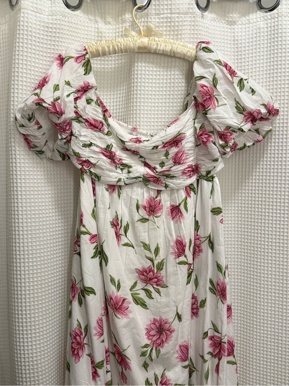 Anthropologie Off-Shoulder White Floral Dress with Pink Blooms - NWT - Picture 7 of 13
